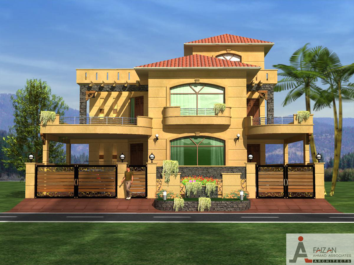 A contemporary sloping roof villa having Spanish flavour. 